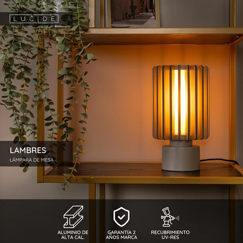 Lucide LAMBRES - Lámpara de mesa - Ø 15 cm - 1xE27 - Taupe - USP